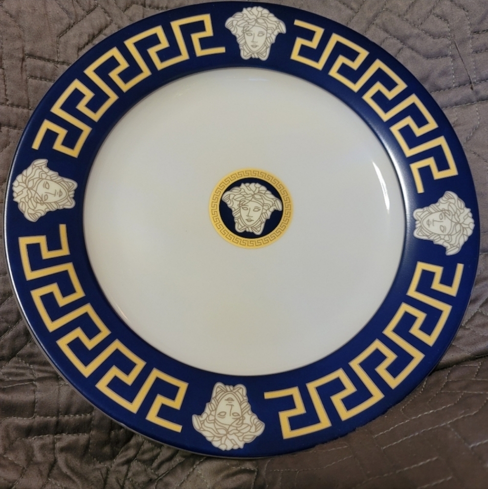 Medusa/Greek Key Patern Dinner Plate-10 1/2"- Royal Blue